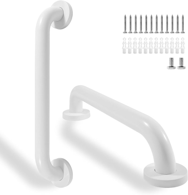Rackickyer Shower Grab Bar, 2 Pack 16 Inch White Bathroom Safety Bar, 1.25" Diameter 304 Stainless Steel Grab Bars for Bathtubs and Showers, Handicap Shower Grab Bar for Seniors Elderly - Image 1